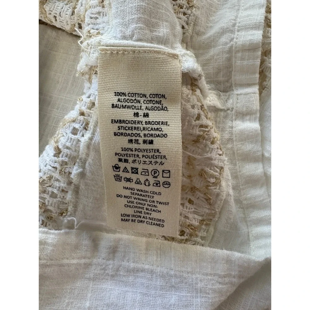 Free People White‎ Embroidered Boho Open-Back Tunic Top XS Cotton Peasant